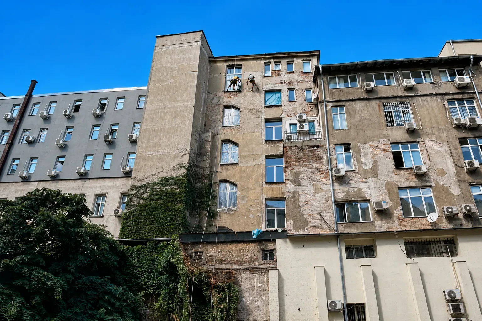 Edificio urbano observado durante una inspección exterior